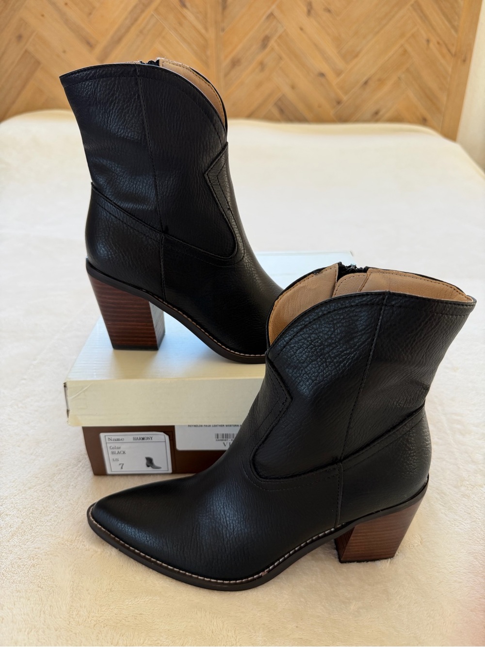 Black Leather Western Ankle Boots - Women's